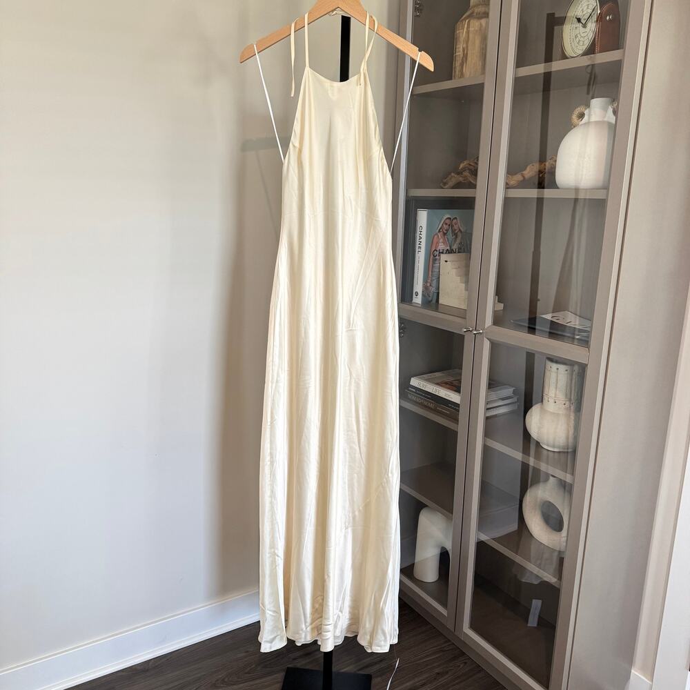 Reformation Jeany Silk Maxi Dress NEW Ivory Fior Di Latte Satin Halter Gown S - Picture 2 of 7
